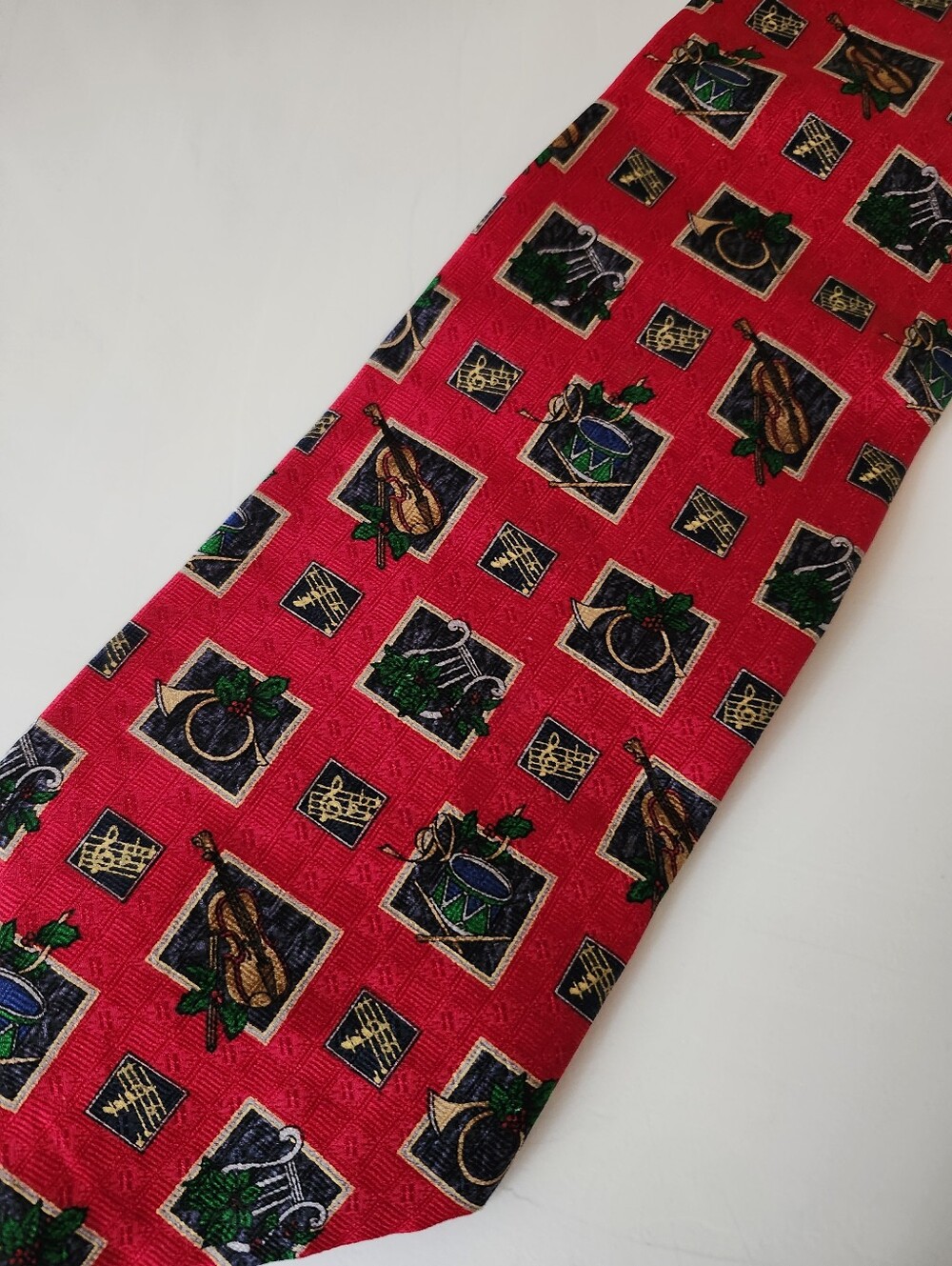 Holidays by Marc Christmas Tie Silk Red Musical Instruments Novelty Necktie
